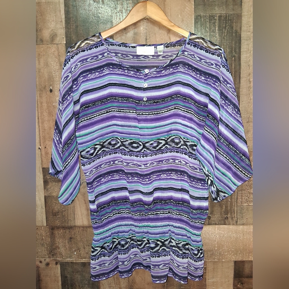 Chicos Purple Striped Women's Top Shirt Sleeve Blouse Size 1 (Small)